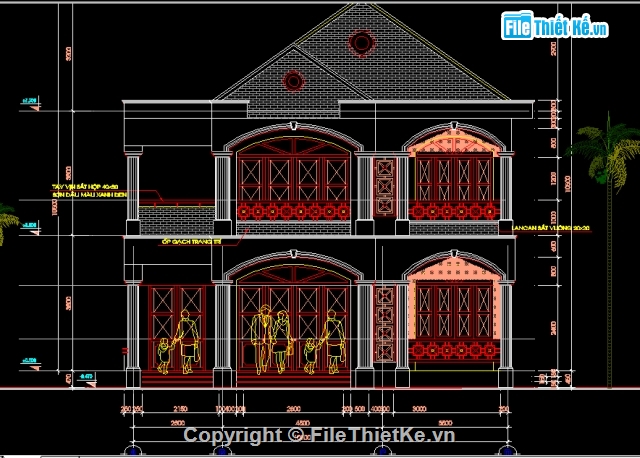 Biệt thự,bản vẽ biệt thự,bản vẽ nhà phố,nhà 10.5 x 17m